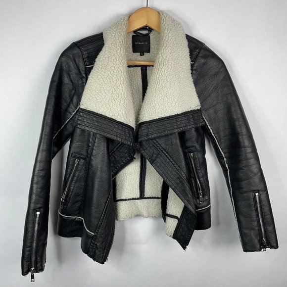 Dynamite Sherpa Moto Leather Jacket Full Zip Black Size XS